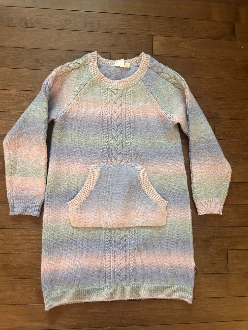 deux par deux Pastel Stripe Cable-Knit Sweater Dress in Pink, Blue, Mint